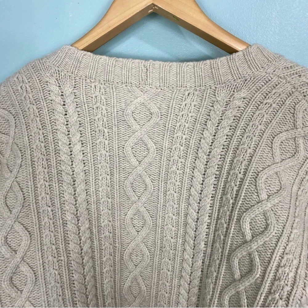 Madewell Cableknit‎ Fringe Open Front Cardigan Wool Creme Sz M